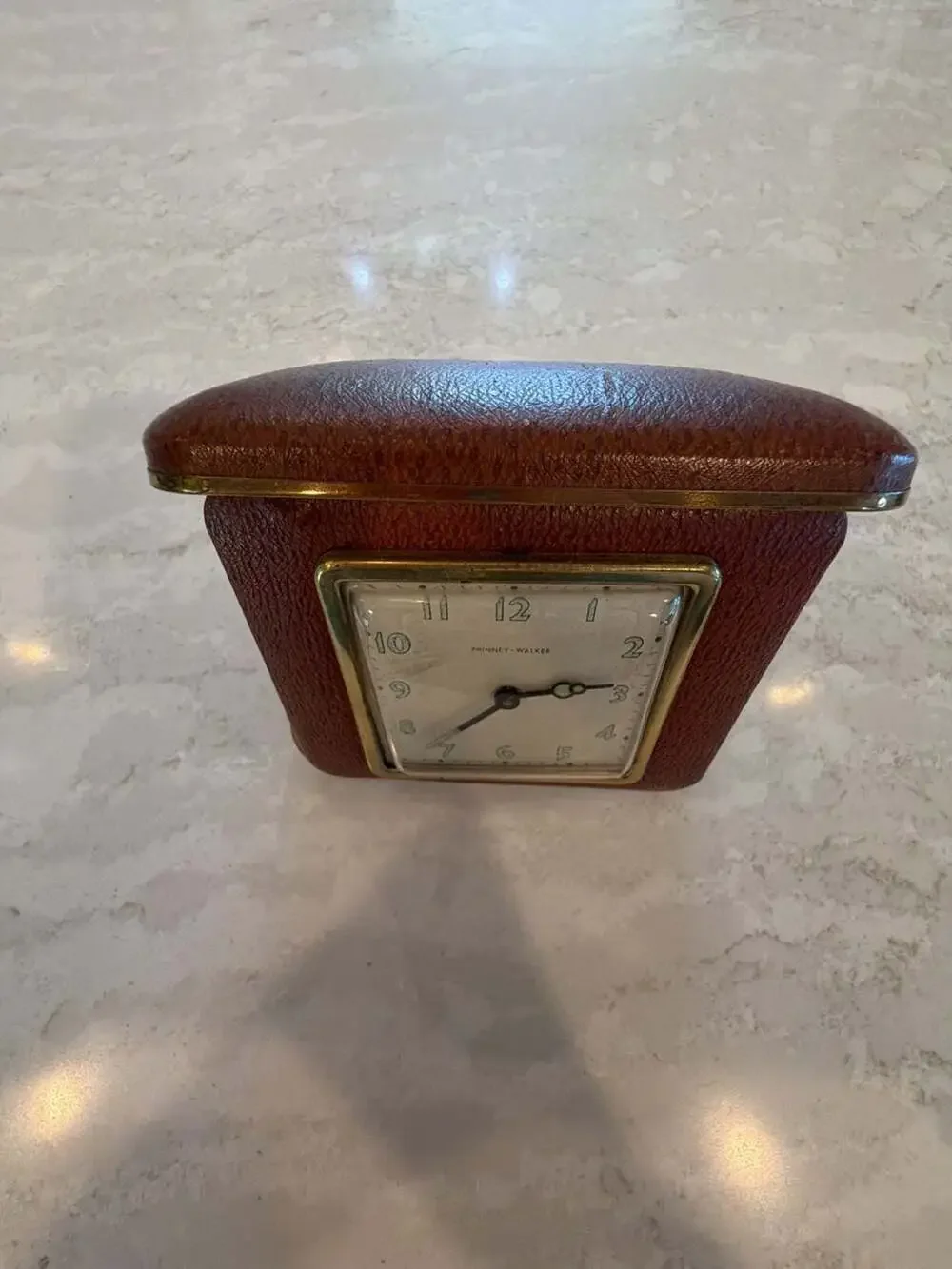 Vintage Phinney-Walker Brown Leather Folding Travel Alarm Clock